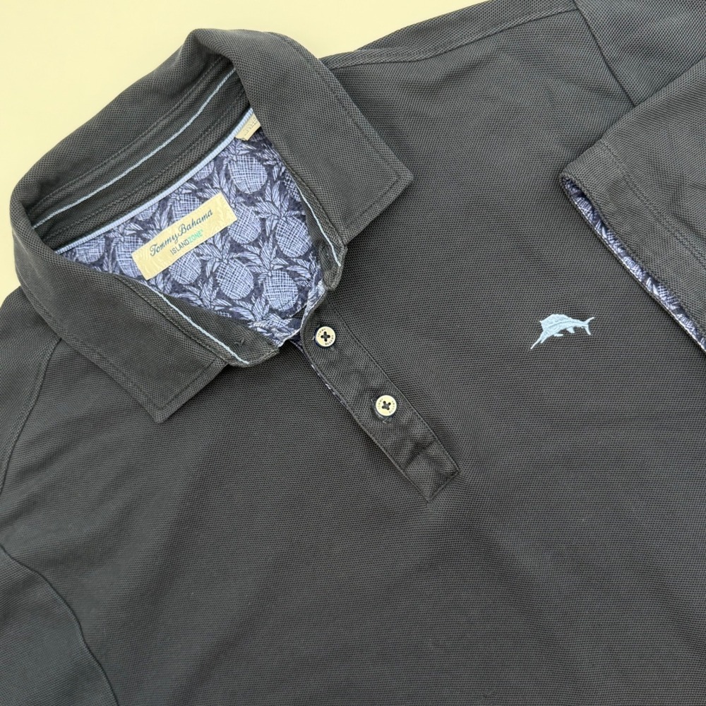 Tommy Bahama IslandZone Mens LT Navy Blue Polo Shirt Short Sleeve Marlin Logo